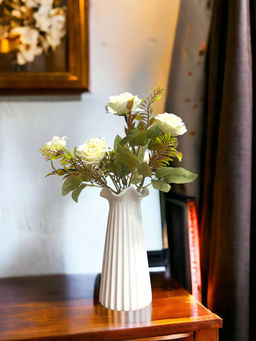 Art Street - Artificial Bunch White Rose Silk Flower Set of 2 Real Looking Flowers