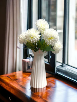 Art Street - Artificial Real Looking Bunch Silk Hydrangea White Flowers Set of 2