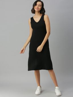 SHOWOFF - Women Solid Black A-Line Dress