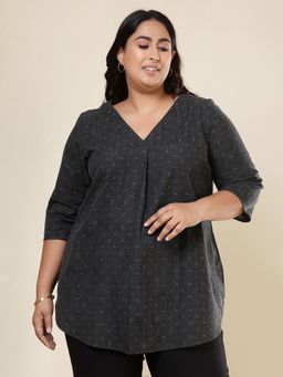 Amydus - Plus Size Denim Cotton Black Top