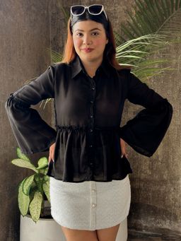 Tandul - Women Black Full Sleeve Black Shirt Style Top