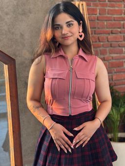 Tandul - Women Pink Jacket Style Crop Top