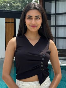 Tandul - Women Black Detailed Crop Top