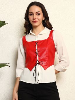 Tandul - Women Red Leather Crop Top