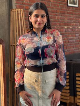 Tandul - Women Floral Printed Net Crop Top