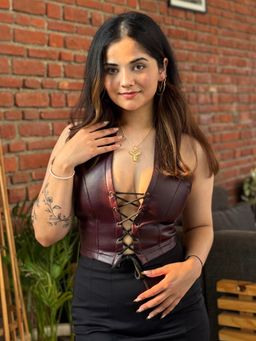 Tandul - Casual Sleeveless Solid Women Brown Crop Top