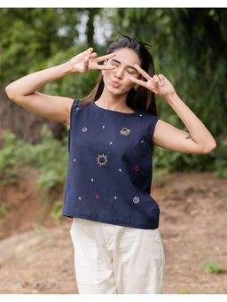 Babli - Crop Navy Blue Top