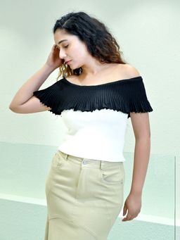 Odette - White and Black Cotton Rib Solid Top