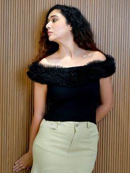 Odette - Black Cotton Rib Solid Top