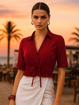 Don’t be basic - Maroon Solid Crop Top