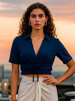 Don’t be basic - Navy Blue Solid Crop Top