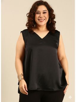 THE PINK MOON - Sleeveless Satin Black Top