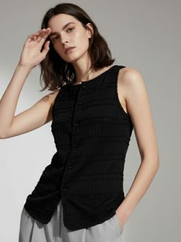 Outzidr - Black Round Neck Vest Top