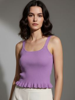Outzidr - Purple Peplum Flat Knit Tank Top