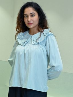 Odette - Sky Blue Cotton Rib Solid Top