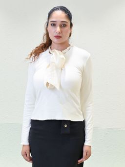 Odette - Off White Cotton Rib Solid Top