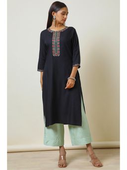 Soch - Women's Black Rayon Embroidered Kurta