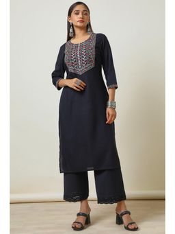Soch - Women's Black Rayon Embroidered Kurta