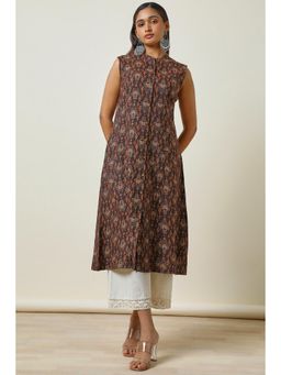 Soch - Women's Brown Rayon Ikat Print Kurta (Set of 2)