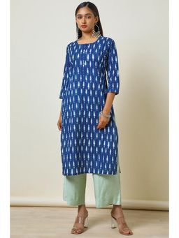 Soch - Women's Indigo Cotton Abstract Print Kurta