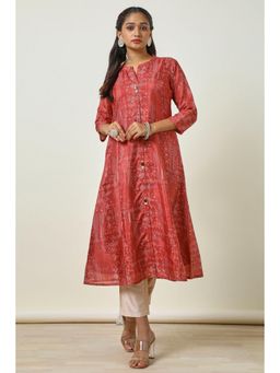 Soch - Women's Rust Art Silk Print Kurta