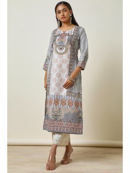Soch - Women's Cream Viscose Blend Floral Print Kurta