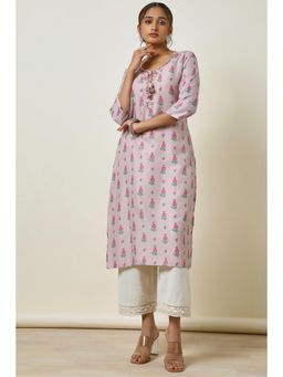 Soch - Women's Lavender Muslin Blend Floral Print Kurta
