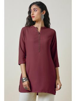 Soch - Women's Maroon Mandarin Collar Straight Tunic