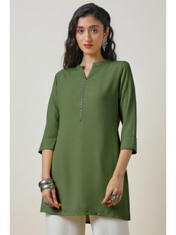 Soch - Women's Green Mandarin Collar Straight Tunic