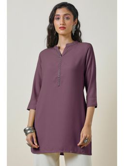 Soch - Women's Purple Mandarin Collar Straight Tunic
