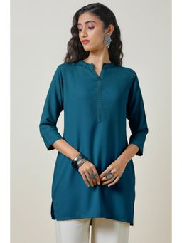 Soch - Women's Teal Mandarin Collar Straight Tunic