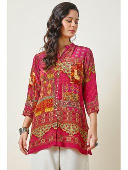 Soch - Women's Red Viscose Crepe Abstract Print Tunic