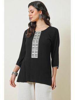 Soch - Women's Black Rayon Crepe Embroidered Tunic
