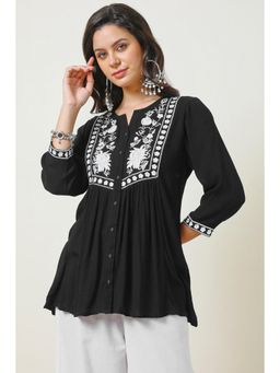 Soch - Women's Black Rayon Crepe Embroidered Tunic