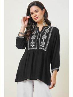 Soch - Women's Black Rayon Crepe Embroidered Tunic