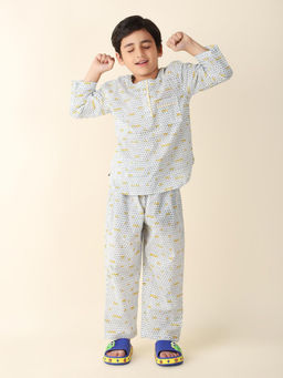 Fabindia - White Cotton Printed Sleepwear (Set of 2)