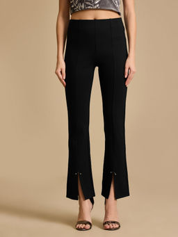 Kazo - Black Cleo Straight Fit Slit Jeggings