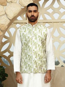 Kraft India - Men Green Printed Nehru Jacket