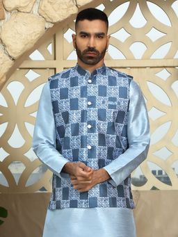 Kraft India - Men Blue Printed Nehru Jacket