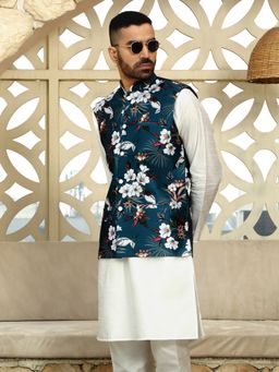 Kraft India - Men Blue Printed Nehru Jacket