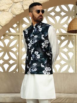 Kraft India - Men Green Printed Nehru Jacket