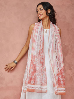 Fabindia - Red Cotton Silk Hand Block Printed Stole