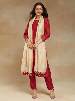 Fabindia - Beige Silk Woven Stole