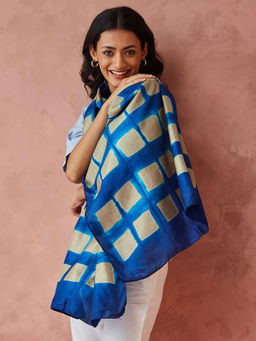 Fabindia - Blue Silk Printed Stole