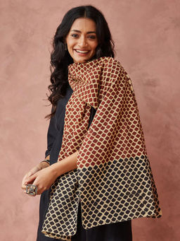 Fabindia - Beige Cotton Bagru Printed Stole