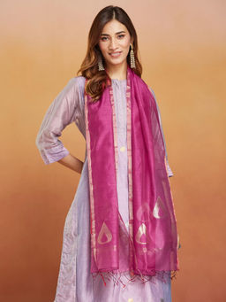 Fabindia - Pink Cotton Silk Blend Chanderi Woven Stole