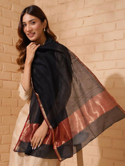 Fabindia - Black Cotton Silk Blend Maheshwari Stole