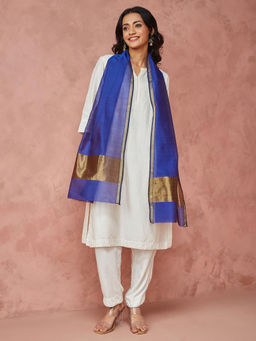 Fabindia - Blue Cotton Silk Blend Maheshwari Stole