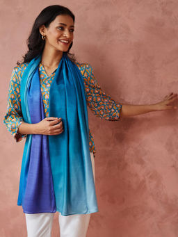 Fabindia - Turquoise Viscose Blend Printed Stole