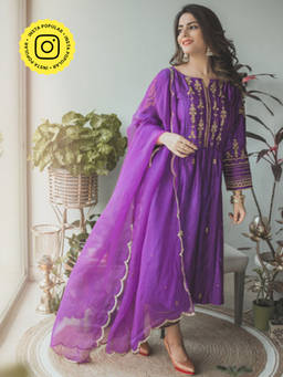 Priya Chaudhary - Purple Embroidered Kurta and Palazzo with Dupatta (Set of 3)